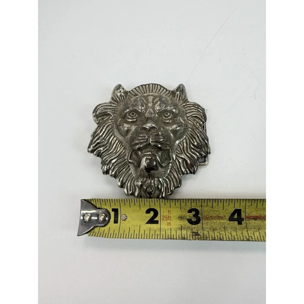 Figural Cut Out Lion Head Animal Belt Buckle Vintage Silver Tone